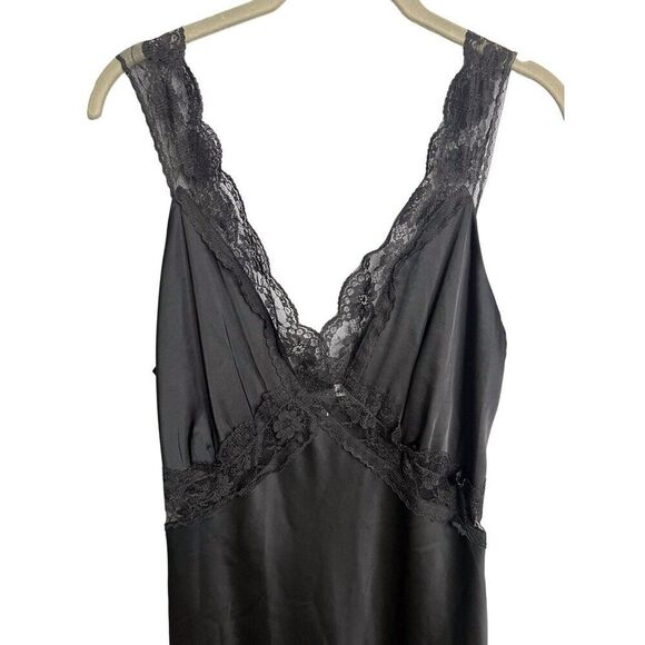 Abercrombie and Fitch Black Satin Lace Slip Midi Dress Size Medium - Picture 8 of 9